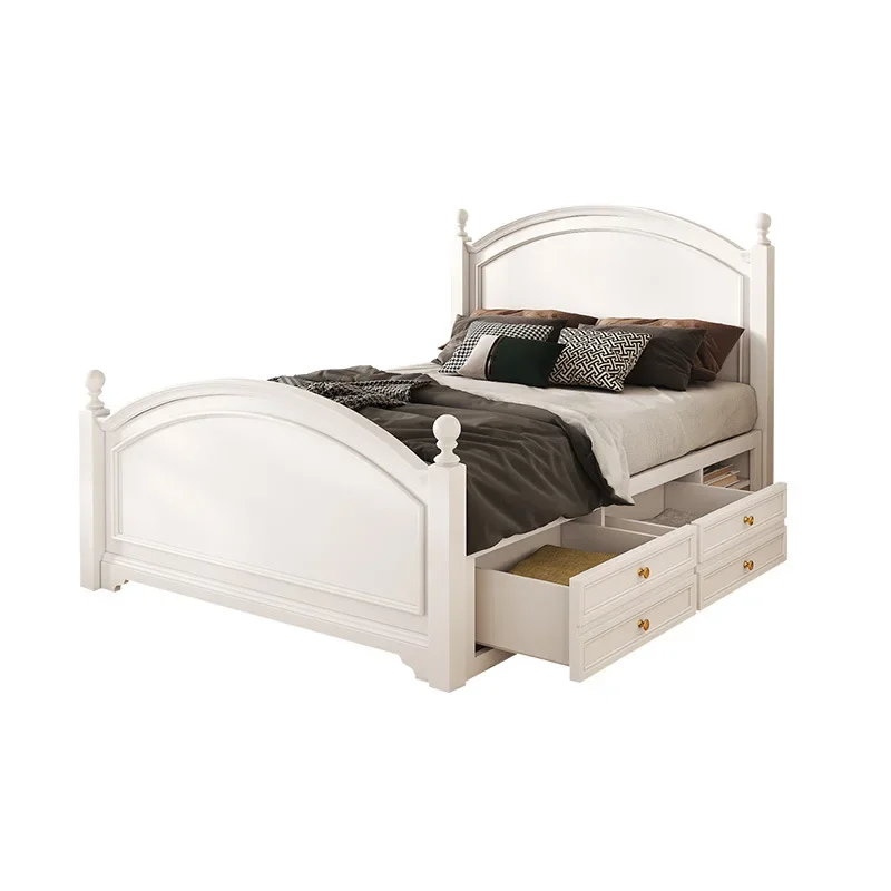 

American simple bedroom solid wood single bed combination, European light luxury princess bed