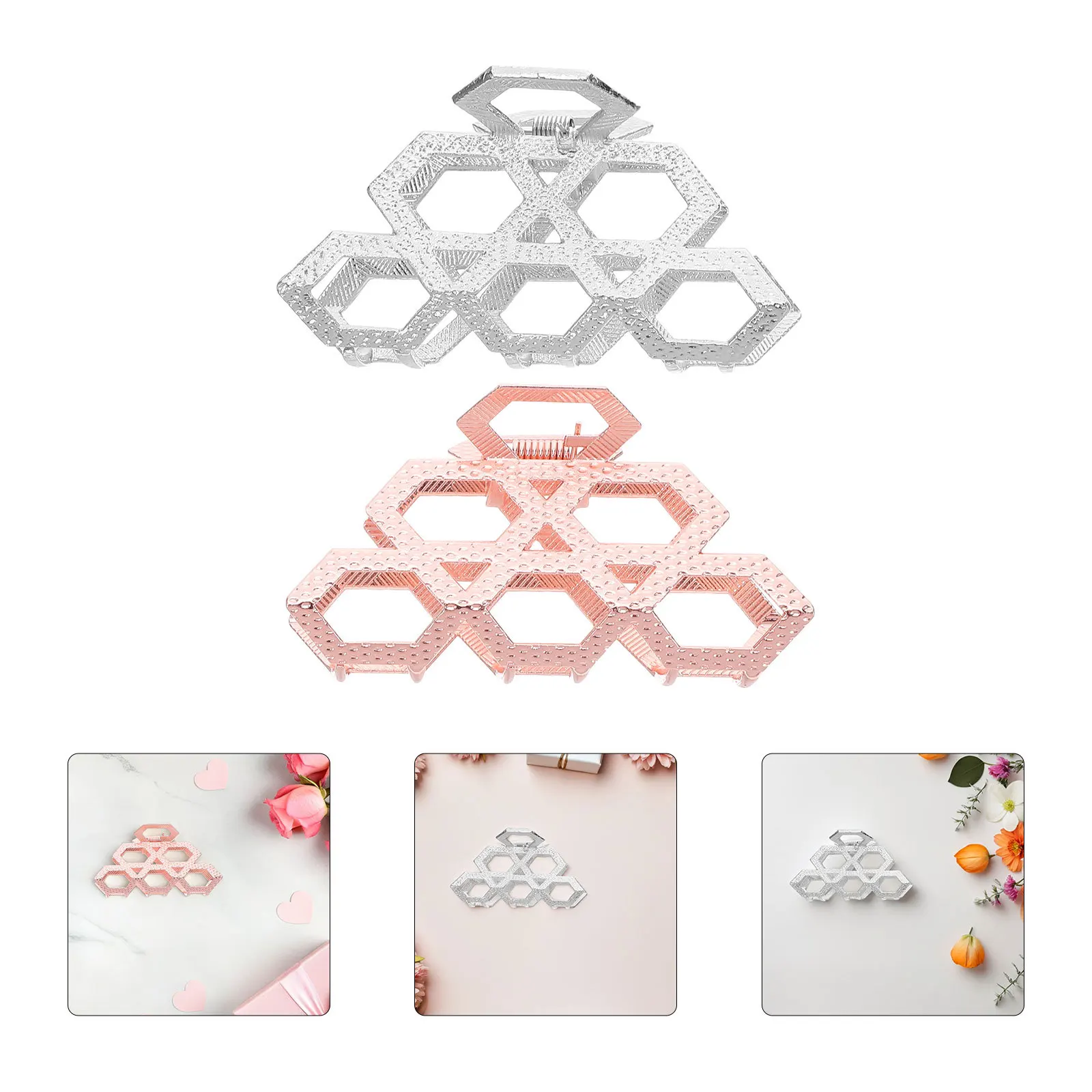 

2Pcs Unique Geometric Metal Hair Clips Women Nonslip Hollow Out Claw Clips for Thick Hair Stylish Updo Bun Holder