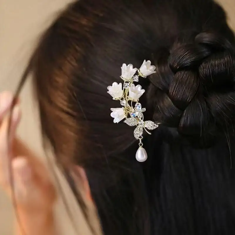 Chinese Hanfu Hair Accessories Long Tassel Vintage Lily Of The Valley U-shaped Hairpins Flower Handmade Hair Sticks For Women view 6