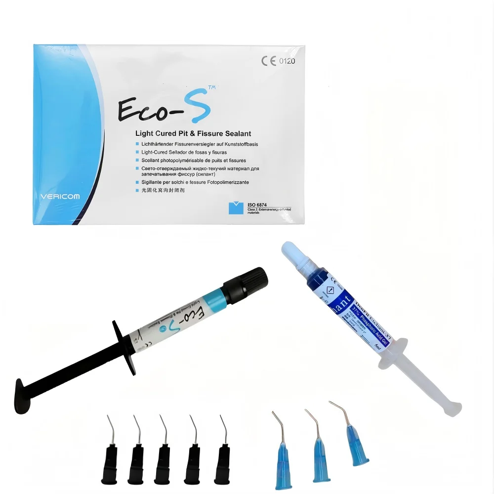 

Original Vericom Eco-S Pit and Fissure Sealant Kit Tooth Protection 2x1.2ml Sealant + 3ml Etchant with 20 Tips for Kids & Adults