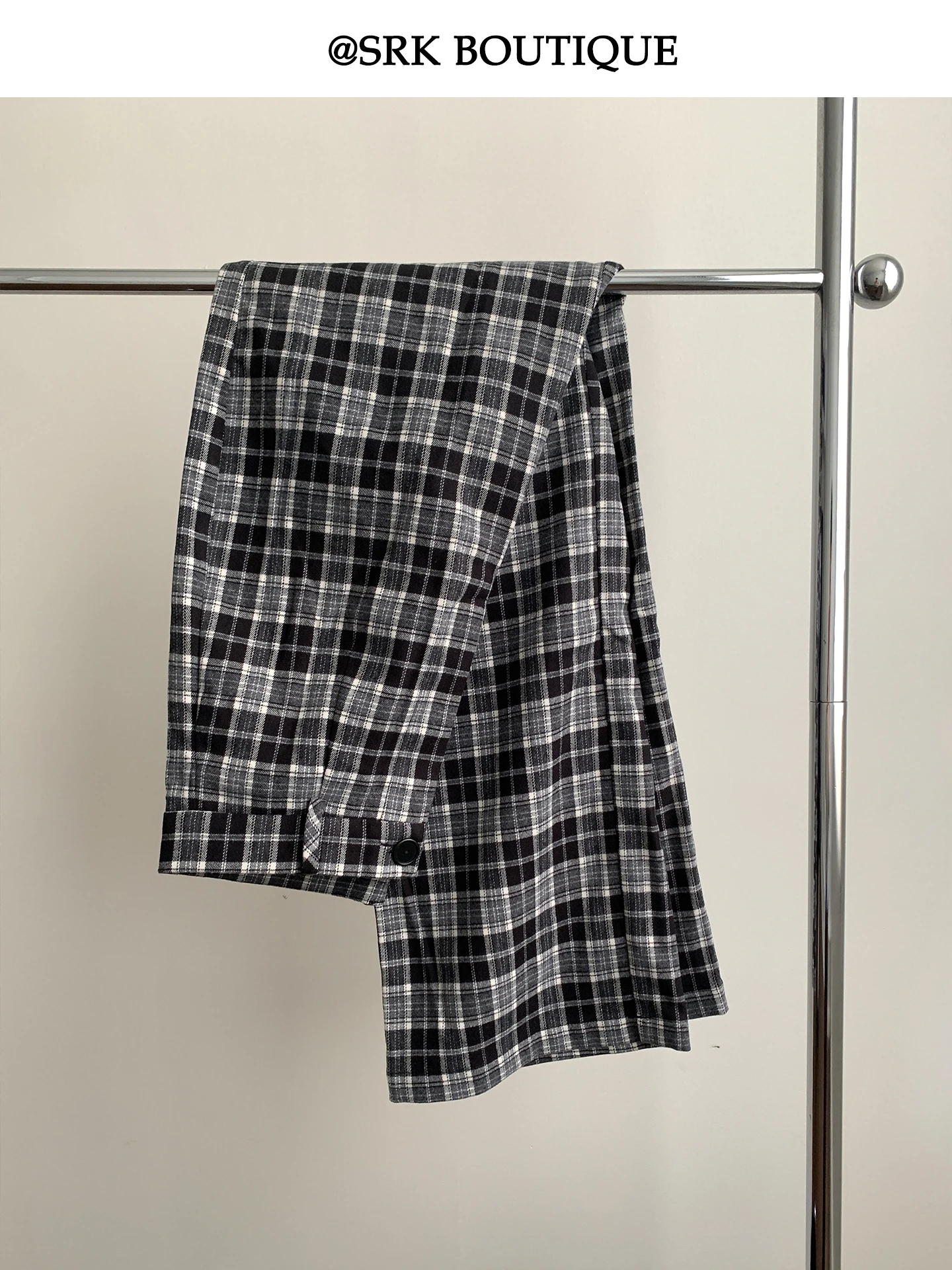 

Casual Plaid Wide Leg Pants SRK High Waist Straight Cut Commute Sle Polyester Cotton Blend No Stretch Elastic Fiber