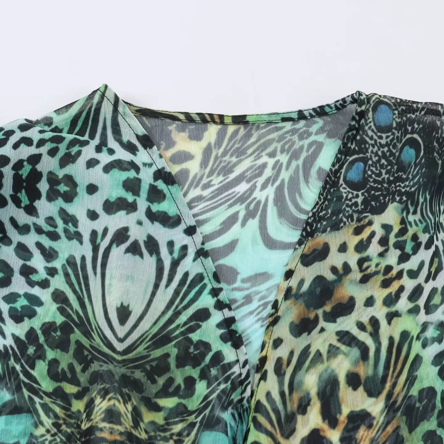 Slimming Floral Print Long Sleeve Deep V Neck Leopard Pattern Dress Casual Style Women's Fashion Autumn Collection Zadata Brand