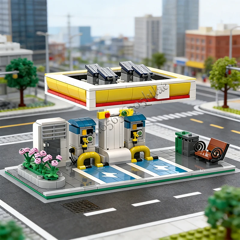 621 PCS Construction EV Charging station MOC Customize Modular Building Block Design Simple Brick Model DIY Toy Birthday Gift - view 2