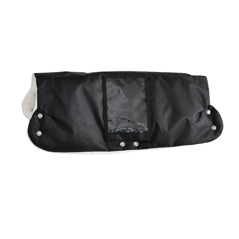 A63T-Cozy Stroller Hand Warmer Gloves Oxford Fabric Anti Freeze Universal Pram Accessory With Touch Screen Phone Bag Black