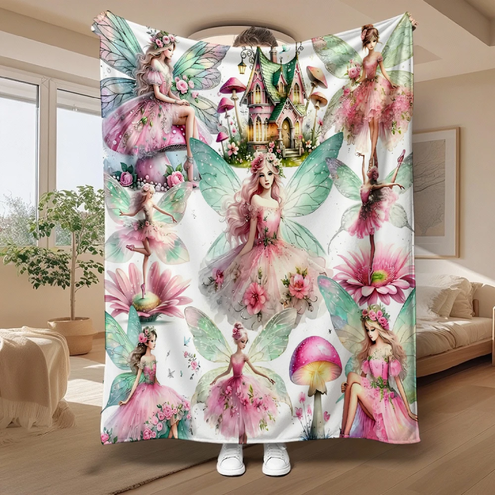 Pink Fairy Garden, Gift for Her, Soft Cozy Blanket, Floral Mushroom Design, Multi-Purpose Home Decor, Warm Comfort Throw
