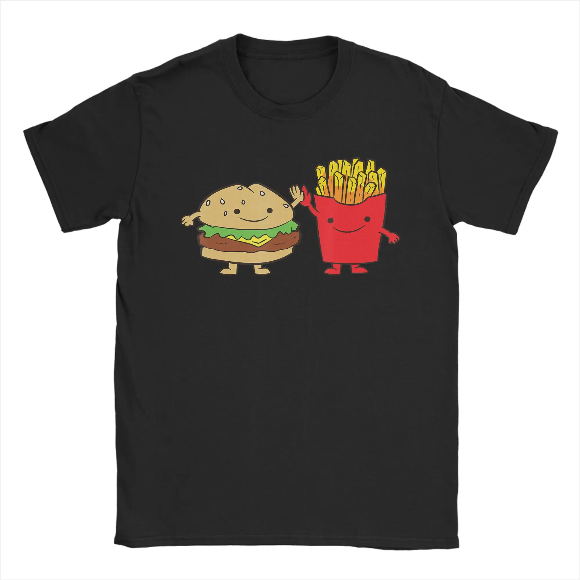 Men Hamburger French Fries Combo Snacks Fast 		 T Shirts Friends Pure Cotton Tops Unique Short Sleeve Tee Shirt Big Size T-Shirt