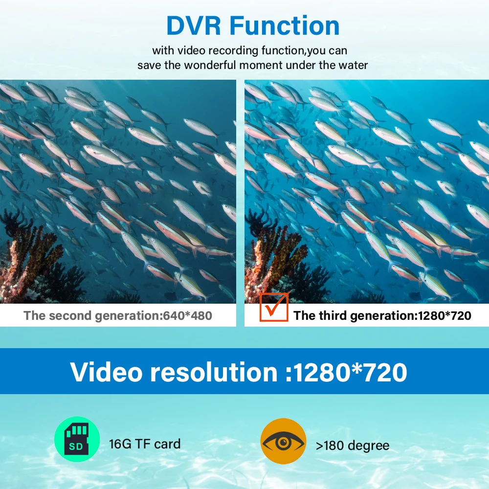 Câmera de pesca subaquática com lâmpada infravermelha, localizador de peixes, pesca do gelo do mar, tela DVR HD 1280x720, 10 polegadas, 12PCs, 1080p, 15M, 30M, 16GB