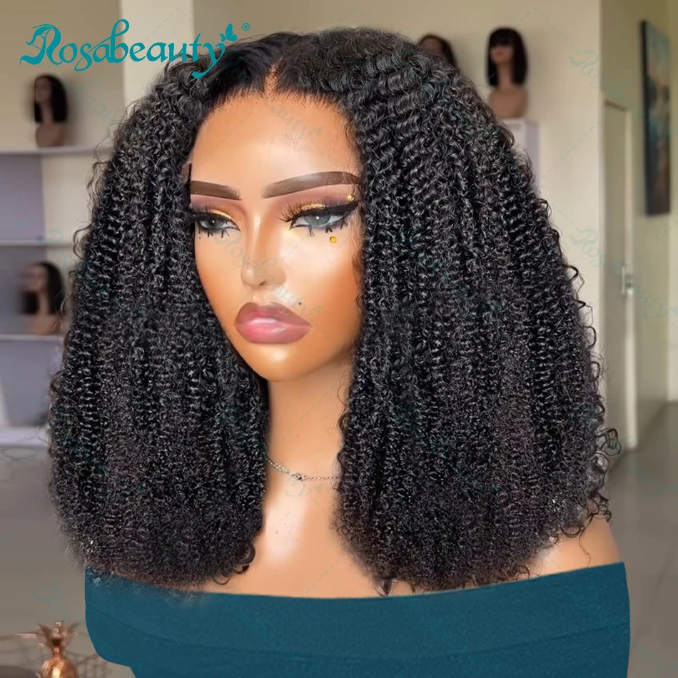 Rosabeauty Afro Kinky Curly Wigs 13x6 HD Transparent Lace Frontal Human Hair Short Bob Wig 5x5 Glueless Fluffy Mongolian Remy