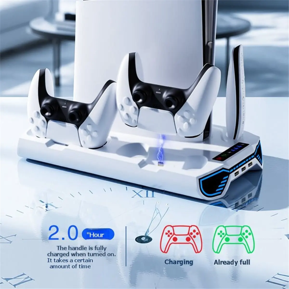 Universial Fast Charging Dock Station and Cooling Stand for /Slim/Pro with Headset Holder USB Hub Black