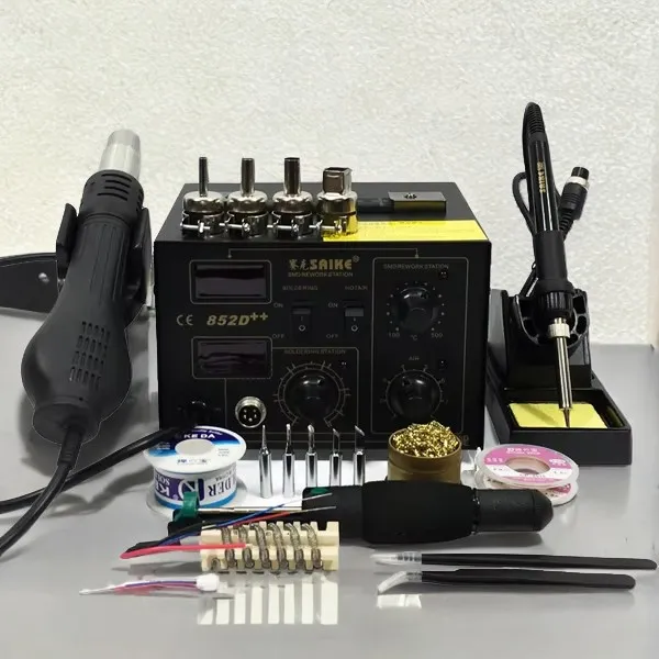 

SAIKE 852D++ 2 in 1 SMD Rework Station Hot air gun soldering station Desoldering station 220V 110V