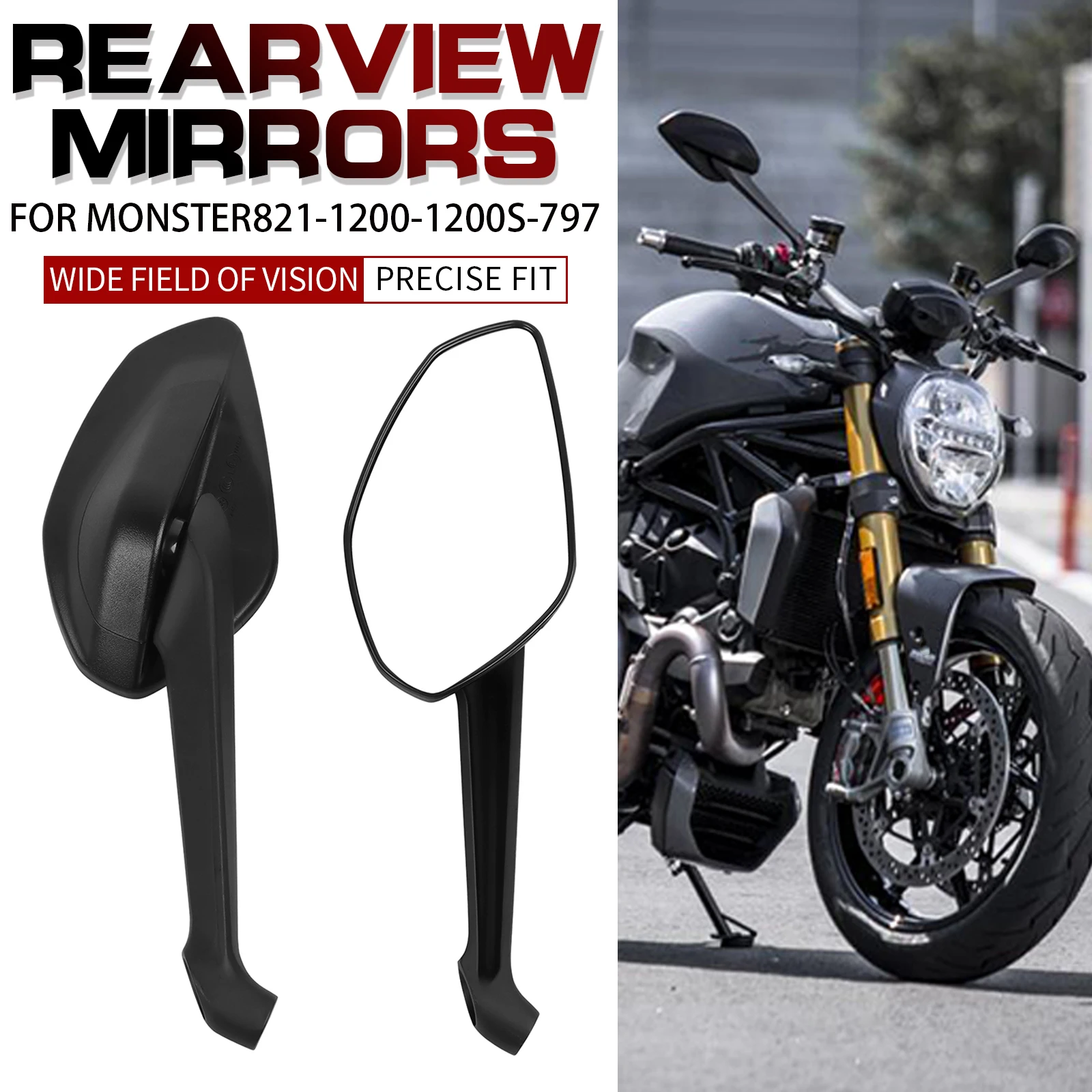 

For Ducati Diavel 14 Monster 821 1200 1200S 821 797 Dark Motorcycle Left Right Mirror Rear View Rearview Side Mirrors