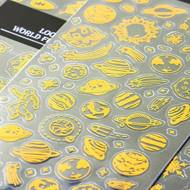 Space Leaves Gold Stamping Stickers for Kids Toddlers 8 Sheets 400+ Gilding Peel-Off Stickers for Scrapbooking Bullet Journal