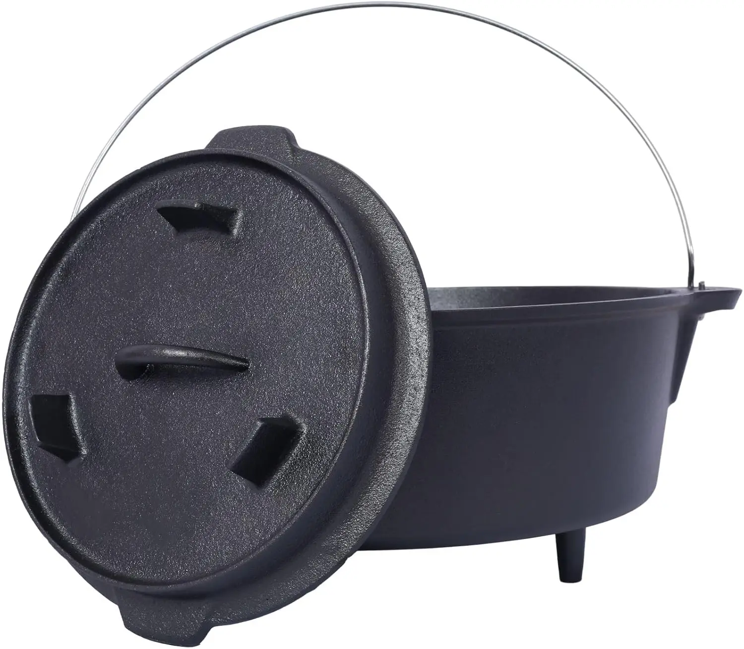 

pre-Seasoned Cast Iron Dutch Oven with Skillet Lid, Outdoor Camping Deep Pot for Camping Fireplace Cooking BBQ Baking Campfire,