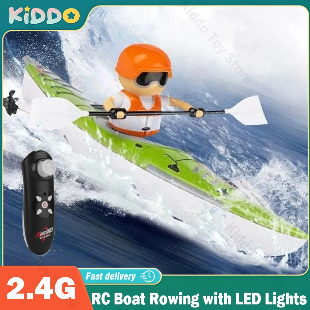 

RC Boat 4CH Rowing with LED Lights Rechargeable Electric High Low Speed Dual Mode 2.4G Competition Summer Water Toys for Kids