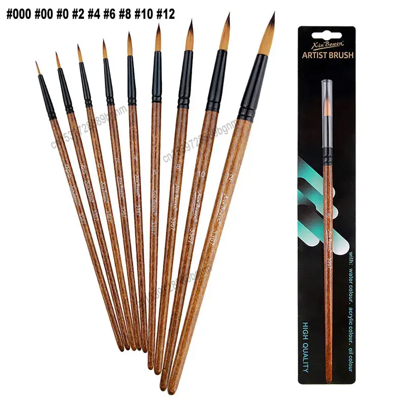 #2 #4 #6 #8 #10 #12 Flat & Fine Line Round Point Tip Nylon Hair Art Painting Brush Pen For Acrylic Oil Watercolor Drawing Supply