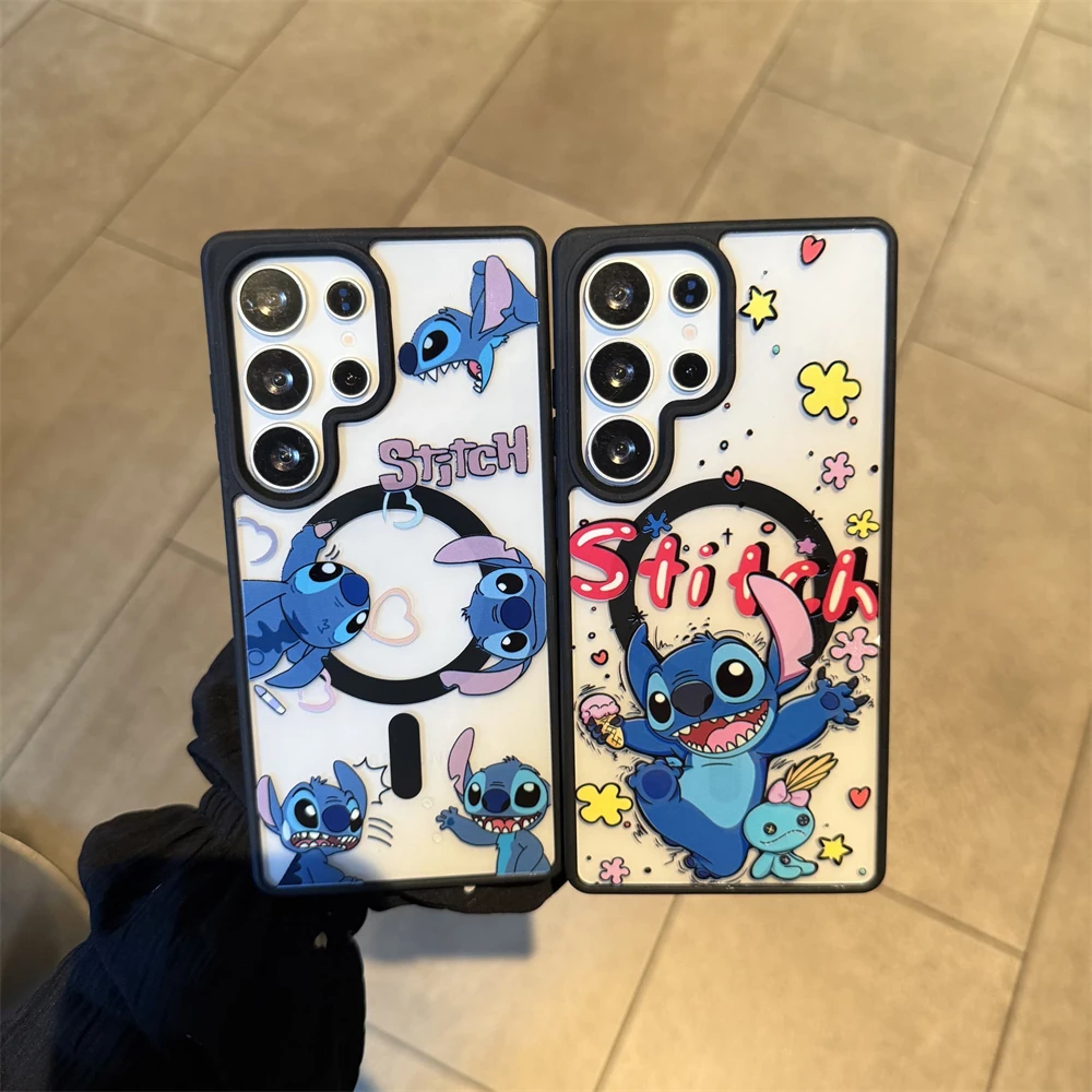 

Luxury Black Magsafe Magnetic Case for Samsung Galaxy S25 S24 FE S23 Ultra S22 Plus Hard PC Matte Protect Cover Stitch