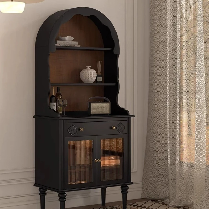 American retro arched door bookcase French solid wood round top cabinet Nordic simple black living room multi-functional locker