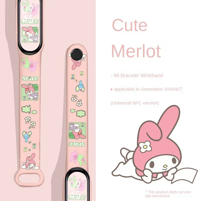 Sanrio Hello Kitty Mymelody Strap for Xiaomi Mi Band 7 6 5 4 3 Sport Smart Watchband Bracelet for Mi Band 6 5 Strap Wristbands