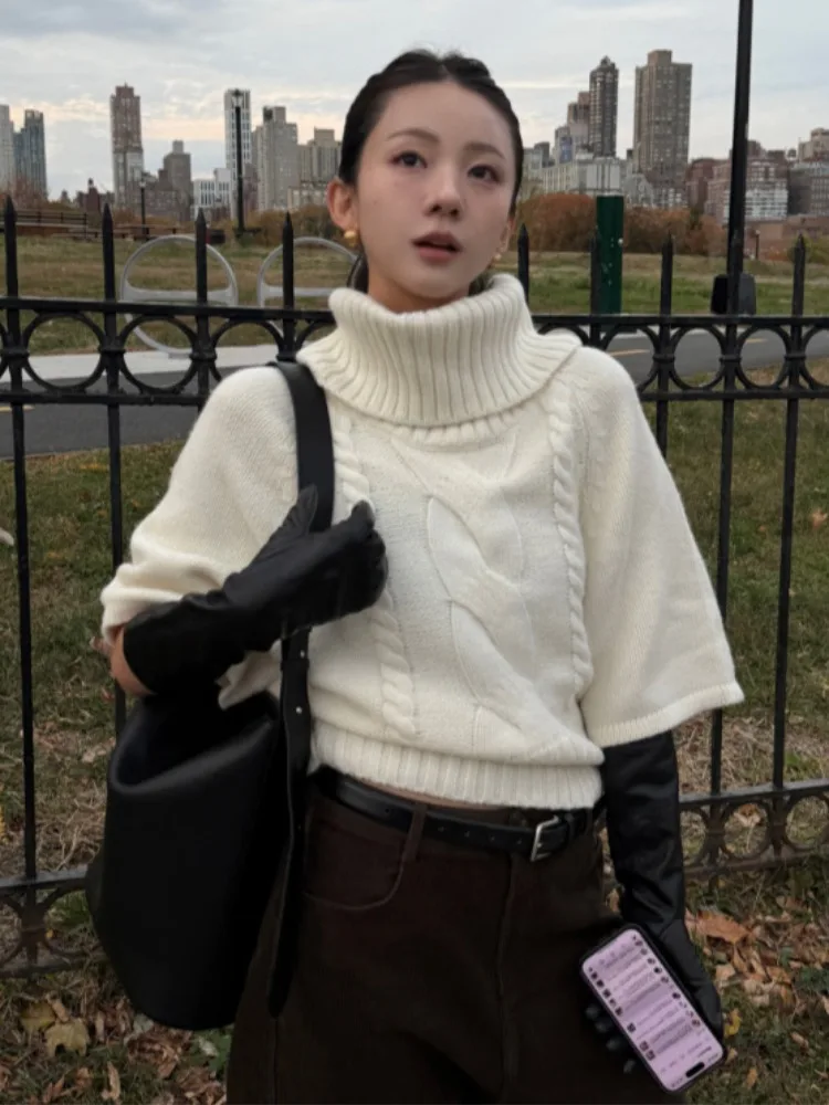 Maglia da donna a cinque quarti Sve maglione collo alto design con risvolto morbido oulder patchwork autunno inverno Faion Commute S...