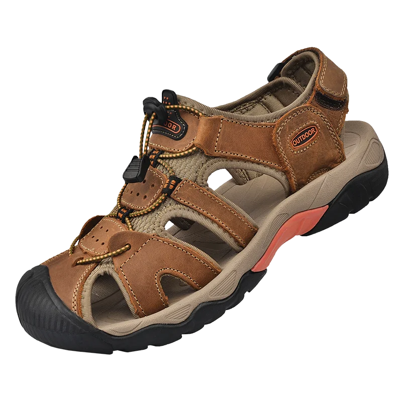 

New Genuine Leather Shoes Men's Sandals Durable Handmade Stitching Close Toe Non Slip Footwear for Indoor Outdoor Beach