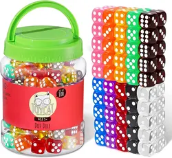 100 16mm 6 Sided Dice Set Standard Game Kids for Board Games Math Dice for Classroom with Storage Bucket Translucent 10 Colors