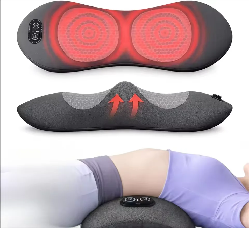 3-in-1 Back Massager Heat Vibration for Back Pain Relief Herniated Disc Stretch Support Traction Lower Back Massage Pillow