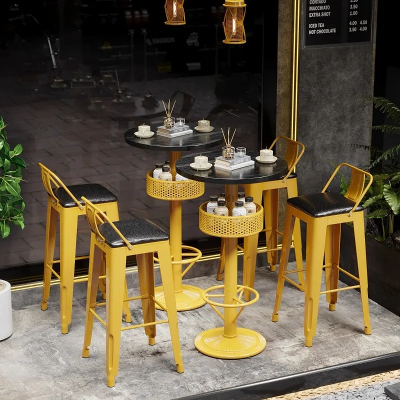 Solid wood bar counter table and chair combination, café bar, music bar, leisure bar, wall-mounted creative high table and chair