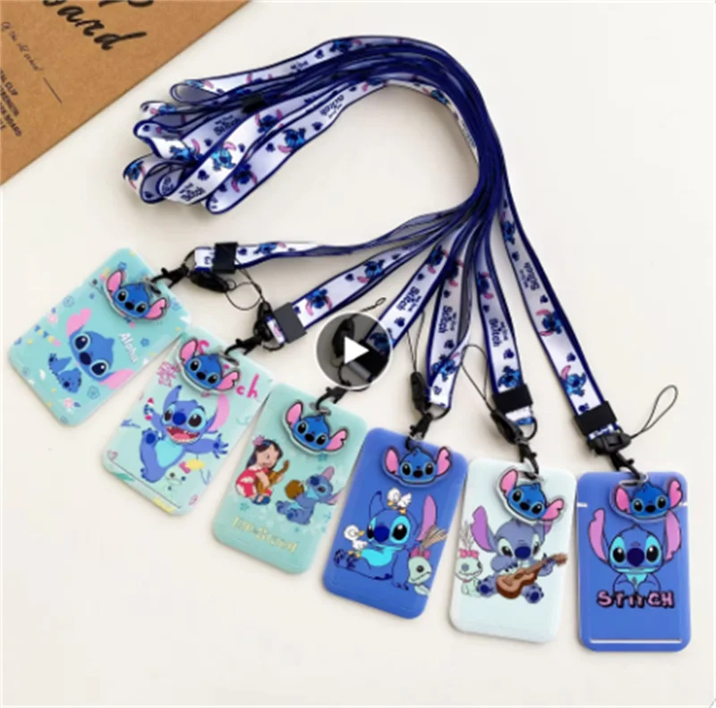 Stitch ID Badge Holder Lanyards Pendant cute Girls Lilo Door Card Holders Neck Strap Keychain Women Credential Case Student Gift