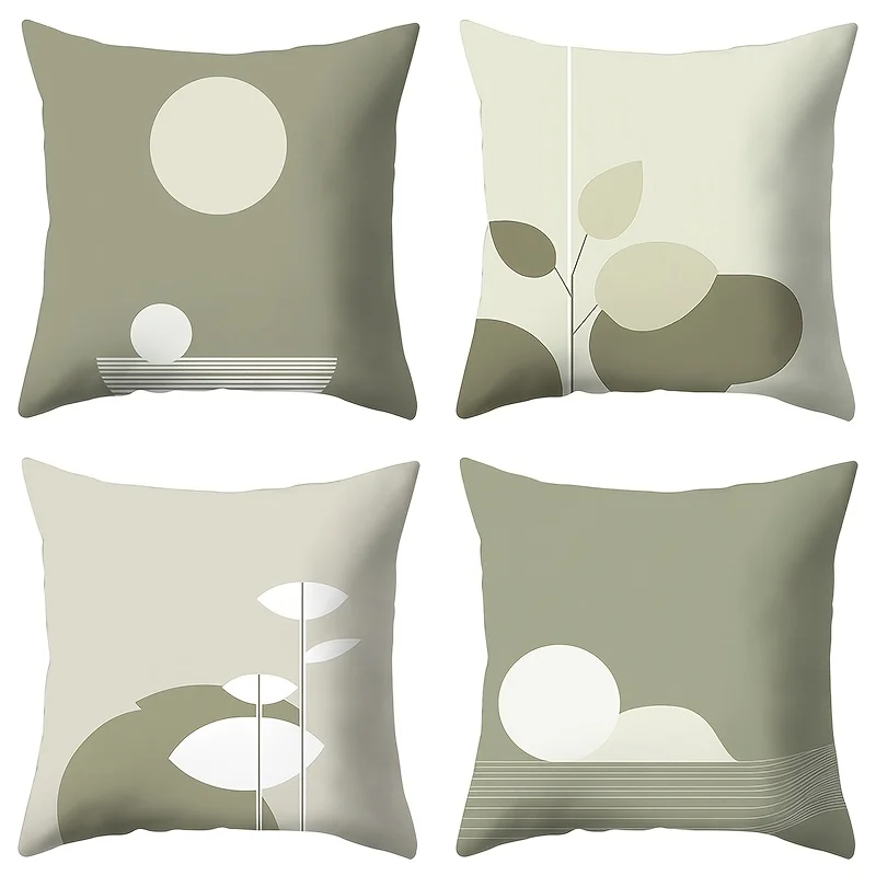 Juego  4 fundas  almohada  primavera y verano con un diseño geométrico ver, disponibles en tamaños  40.64 X 40.64 cm,