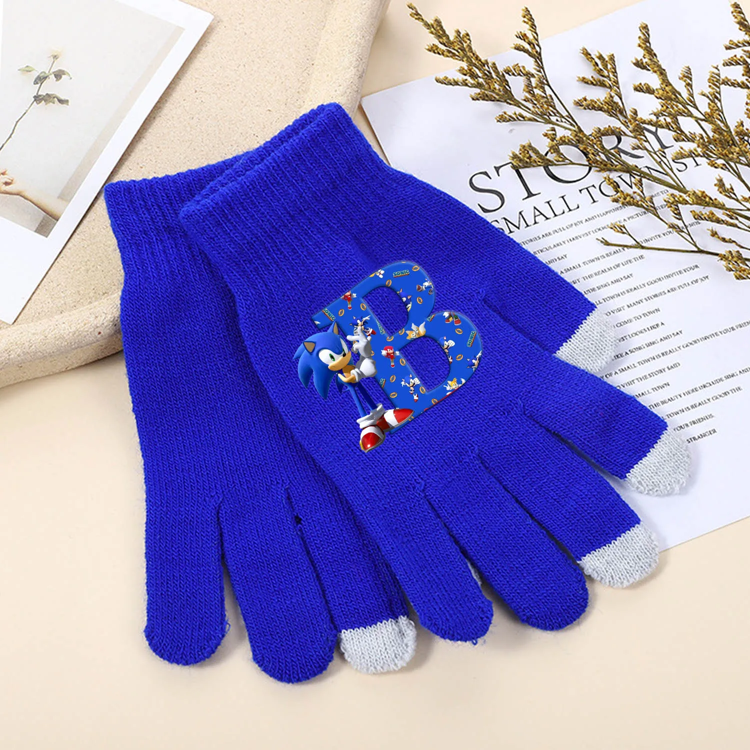 Sonic Knitted Gloves New Letter A-Z Touchable Screen Glove Kids Cartoon Winter Warm Clothing Accessories Children Birthday Gift