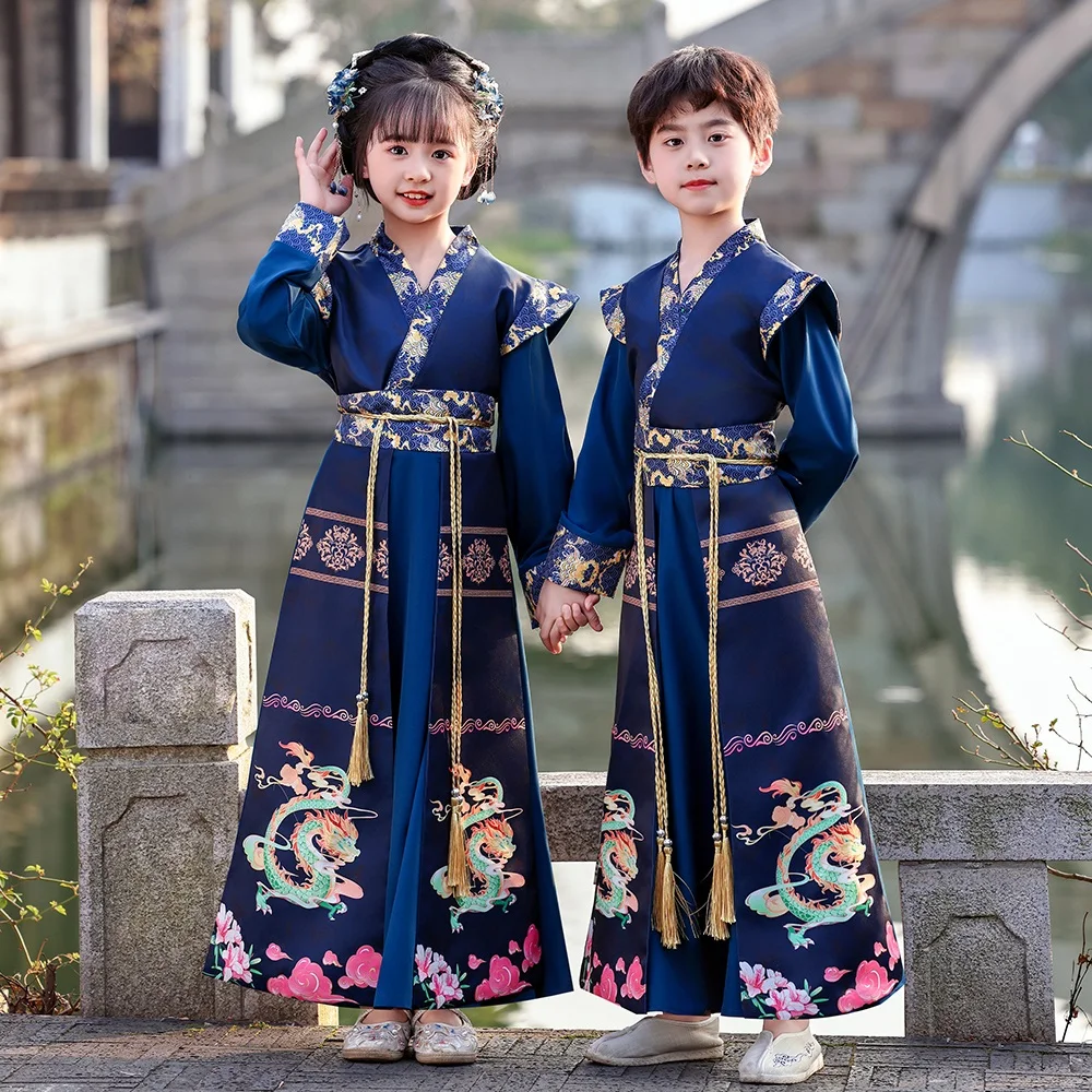 

Cosplay Chinese Hanfu Boy Dress Ethnic Style Kung Fu Uniform Children Clothing Kids Clothes Performance Costume Stage Girl
