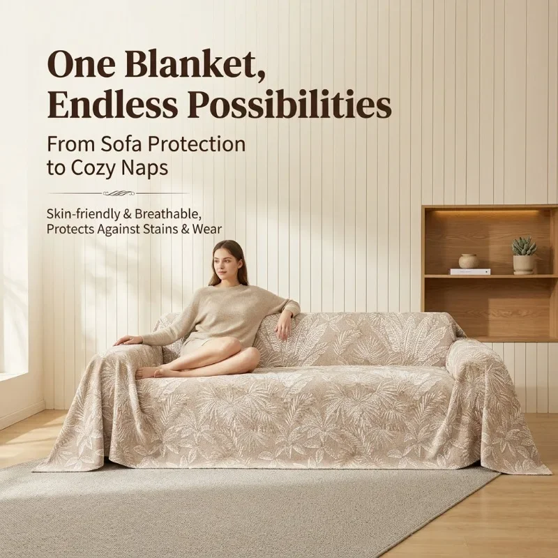 Three Layer Yarn Reversible Jacquard Sofa Cover One Piece Universal Sofa Slipcover All Season Sofa Throw Blanket