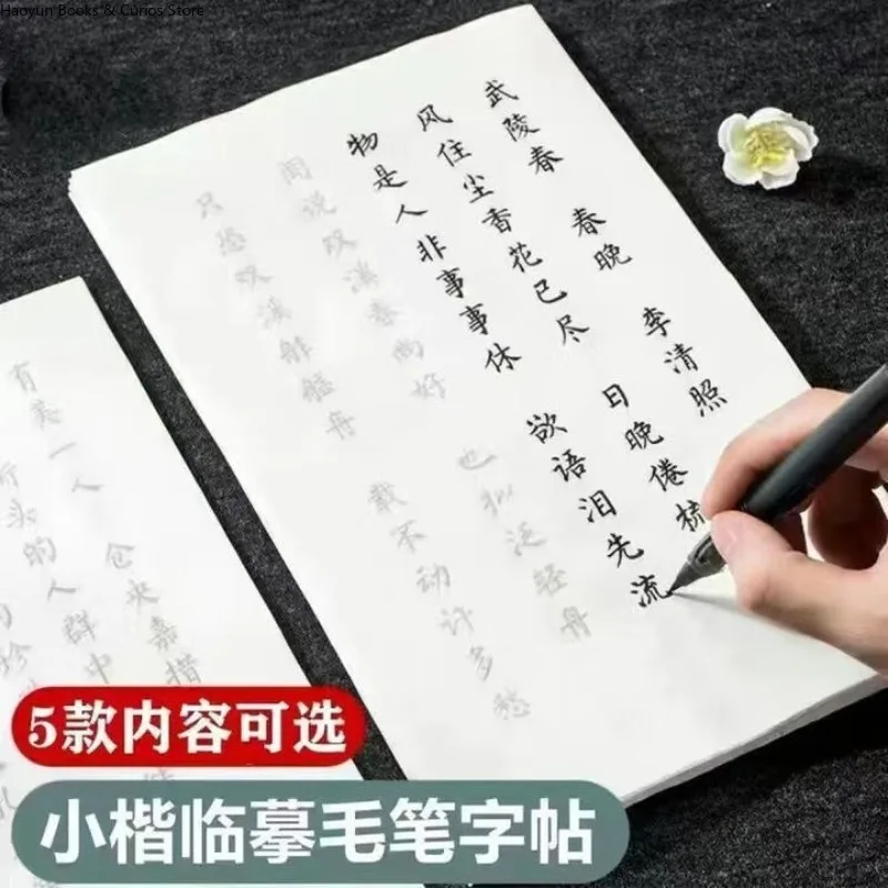 Tang Song Poetry Calligraphy Set: 5 Styles 100 Sheets, with 2 Pen Brush & 20 Ink Cartridges