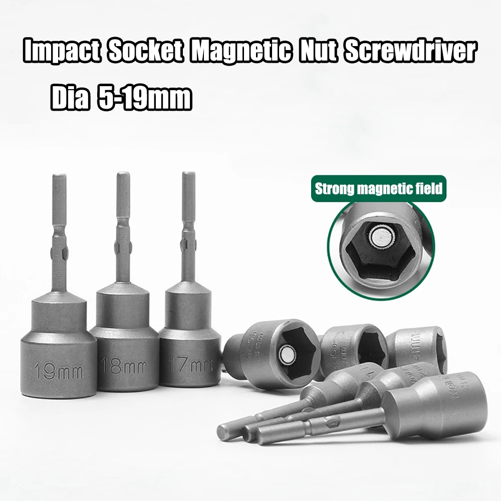 

5-19mm Impact Socket Magnetic Nut Screwdriver Hex Key Set Drill Bit Adapter for Power Drills Impact Drivers Socket Kit