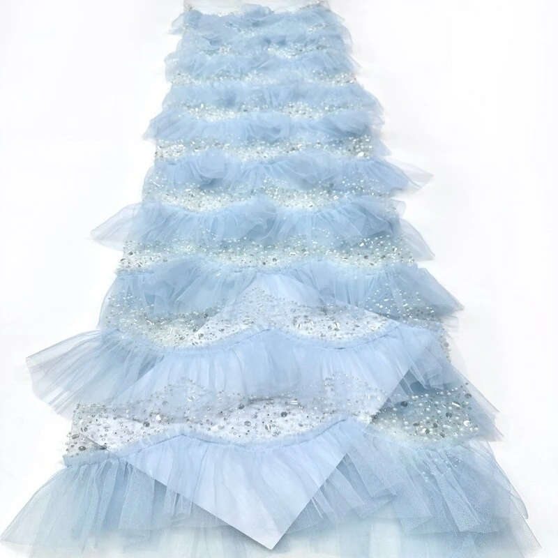 2026 Nigerian Bridal Wedding Party Dress 3D Tulle Lace Fabric High Quality French Mesh Lace African Beaded Sequins Lace Fabric 5