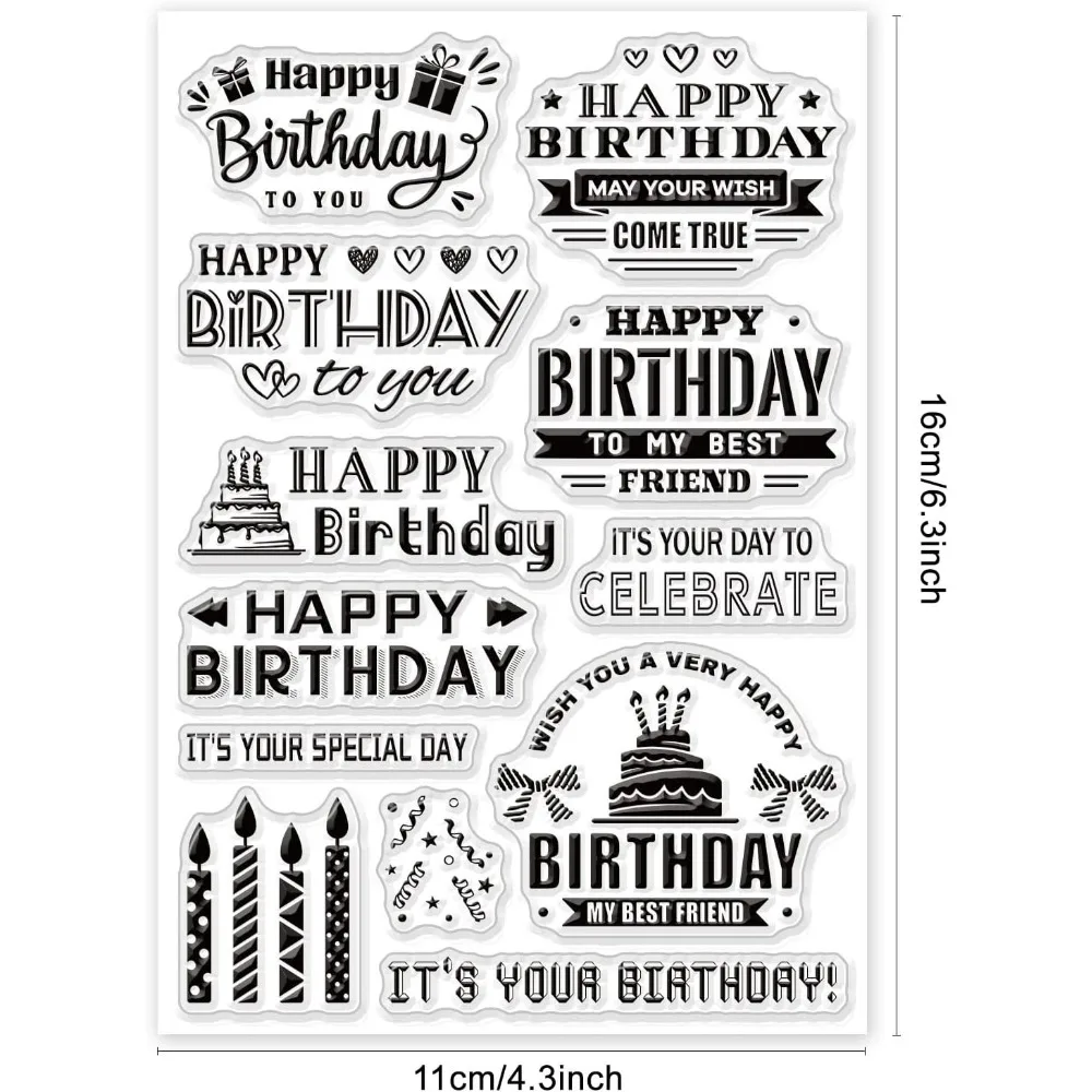 Happy Birthday Pattern Clear Stamps Transparent Rubber Stamps Words Candles Banner for DIY Scrapbooking Stamps Birthday