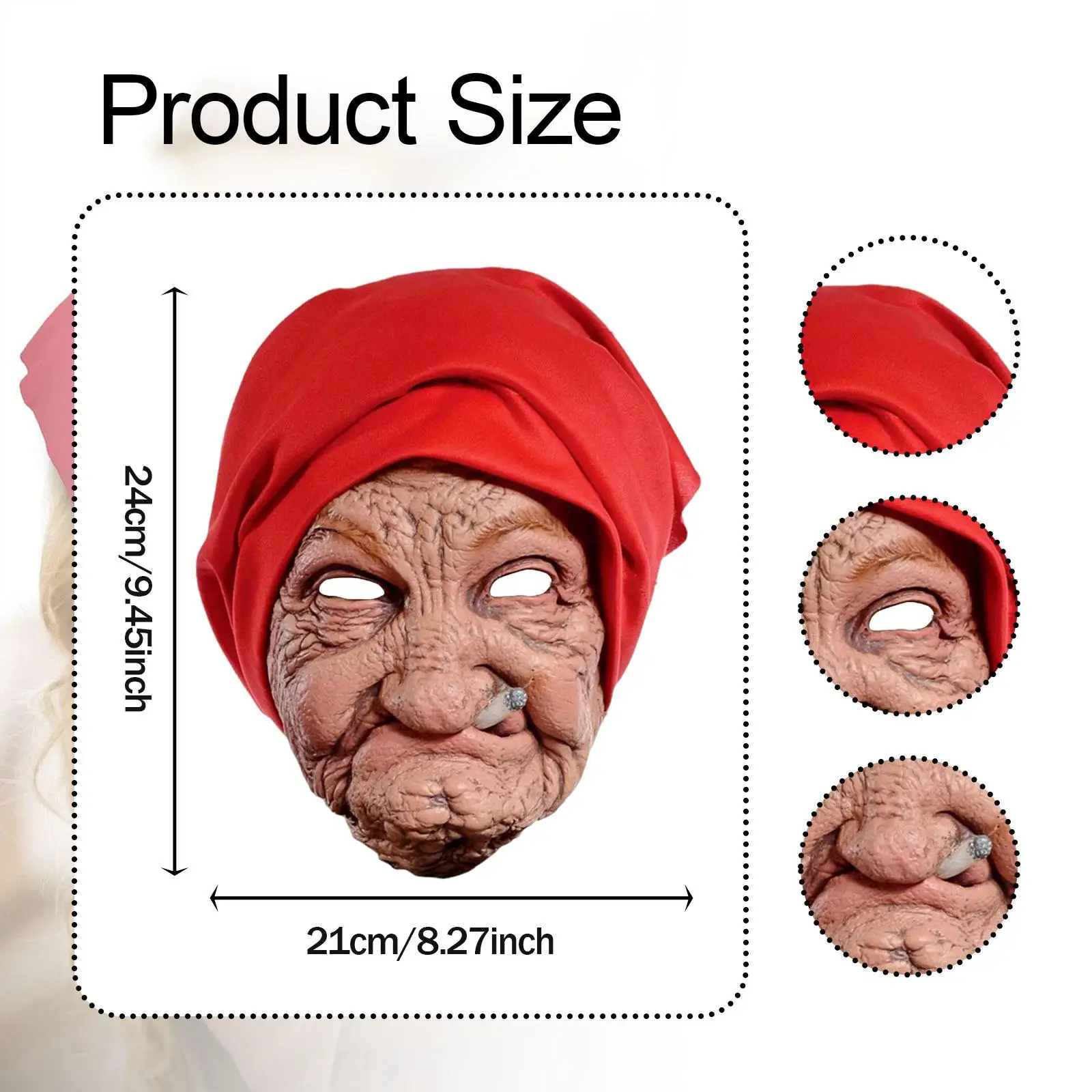 Máscara de cabeza de mujer mayor, vacaciones espeluznantes, juego de rol realista, accesorio de disfraz, vestido de lujo aterrador, fiestas temáticas, máscara de abuela de Halloween