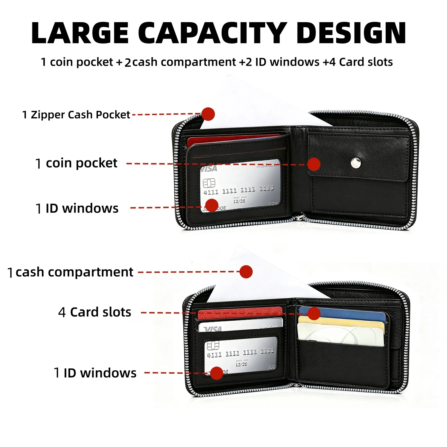Men PU Leather Zipper Bifold S - Interior Design Id 评论和价格