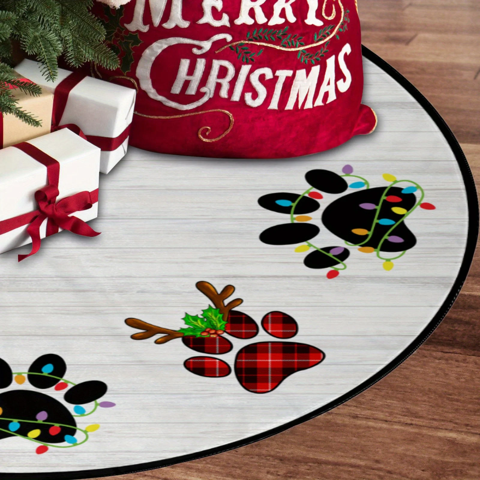 VIKAMA متقلب، تنورة شجرة عيد الميلاد بطبعة الفهد على شكل كلب باو ديكور منزلي، فيبي احتفالي دافئ، للاستخدام الداخلي والخارجي #1