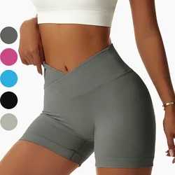 V Cross Waist Yoga Shorts for Women Seamless Gym Shorts Scrunch Butt Workout Shorts Women 3.5