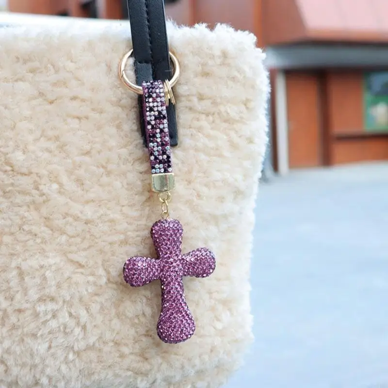 Rhinestones Crosses Keychain for Women Girl Car Rings Handbag Pendant Charm HX6C