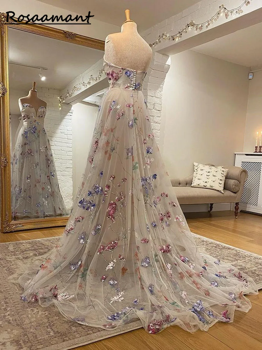 2023 Print Flower A-Line Lace Applique Wedding Dress For Women Sleevless Sweetheart  Bridal Gown Vestido De Novia Custom Made