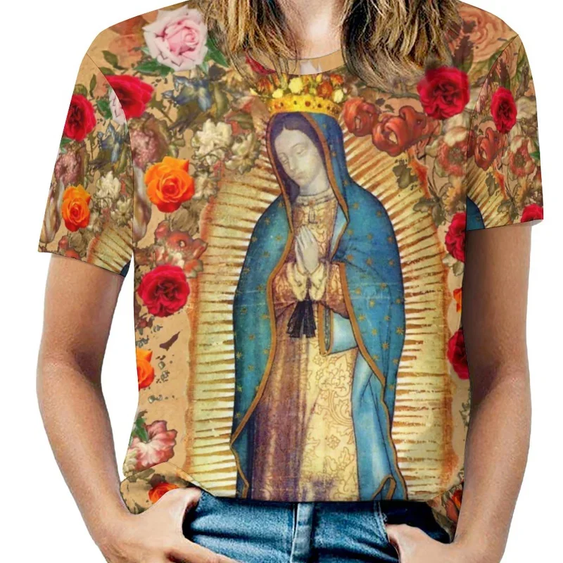 3d Sexy Vintage Clothing Harajuku Streetwear Short Sleeve Women Virgin Mary of Guadalupe Funny Tops Female Oversized T-Shirts