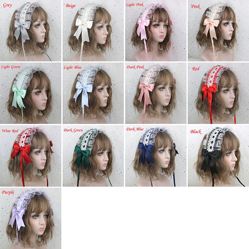 Japanese Lolita Lace Bow Ruffled Ribbon Headband Handmade Headdress Sweet Girls Maid Cosplay Anime Headwear Hair Accessories