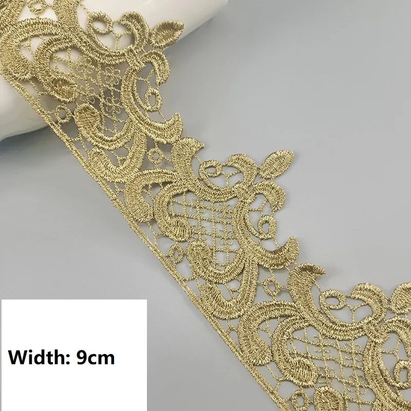 Gold Lace Trim Applique for Wedding Dresses, Luxury Embroidery, Light Gold Ribbon, 2Yards/Lot