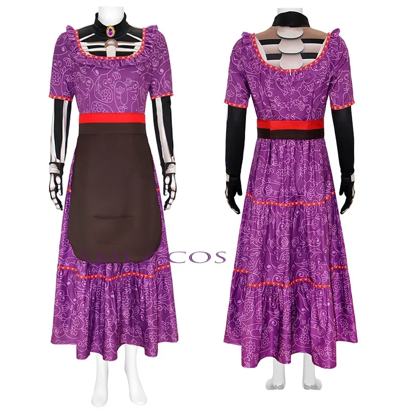 Anime CoCo Mama Imelda Cosplay Costume Girls Skeleton Dresse Music Dreaming Around Halloween Party Fancy Dress For Kids Purple