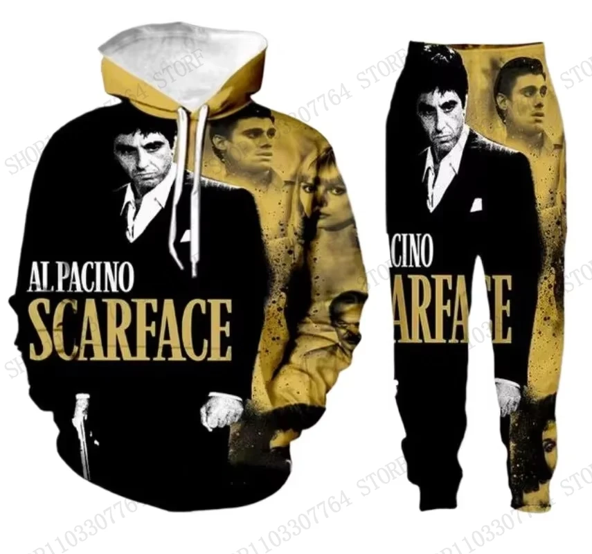 New Men Hoodie Pant Set Movie Scarface 3d Print Set Men Women Fashion Hoodie + Sweatpants 2Pcs Sets Sport Tracksuit Tony Montana