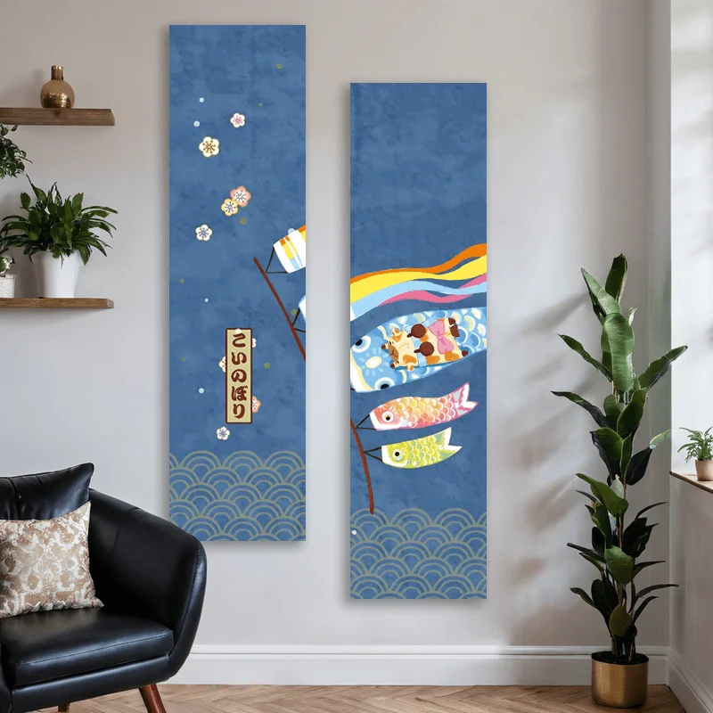 Tapestry for Bedroom Tapestry Anime Koi pendant vertical hanging picture, Japanese traditional style long flag, bright carp