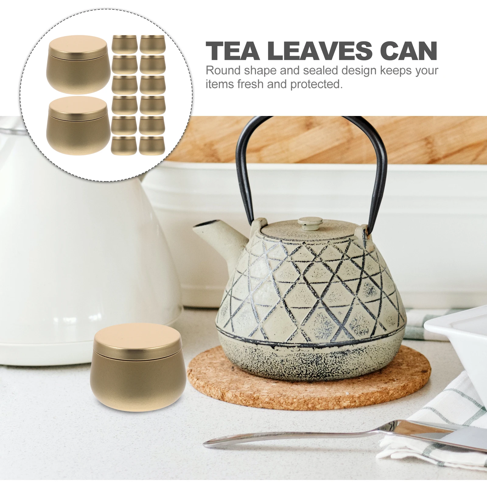 

Tea Bag Storage Candy Jars with Lids Empty Tin Containers Golden Tinplate