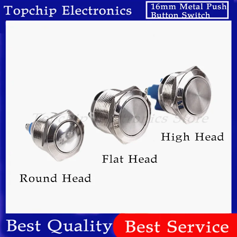 5pcs 16mm 1NO High Flat Head Waterproof Momentary Reset Metal Push Button Switch Screw Terminal Car Engine Doorbell Power Switch